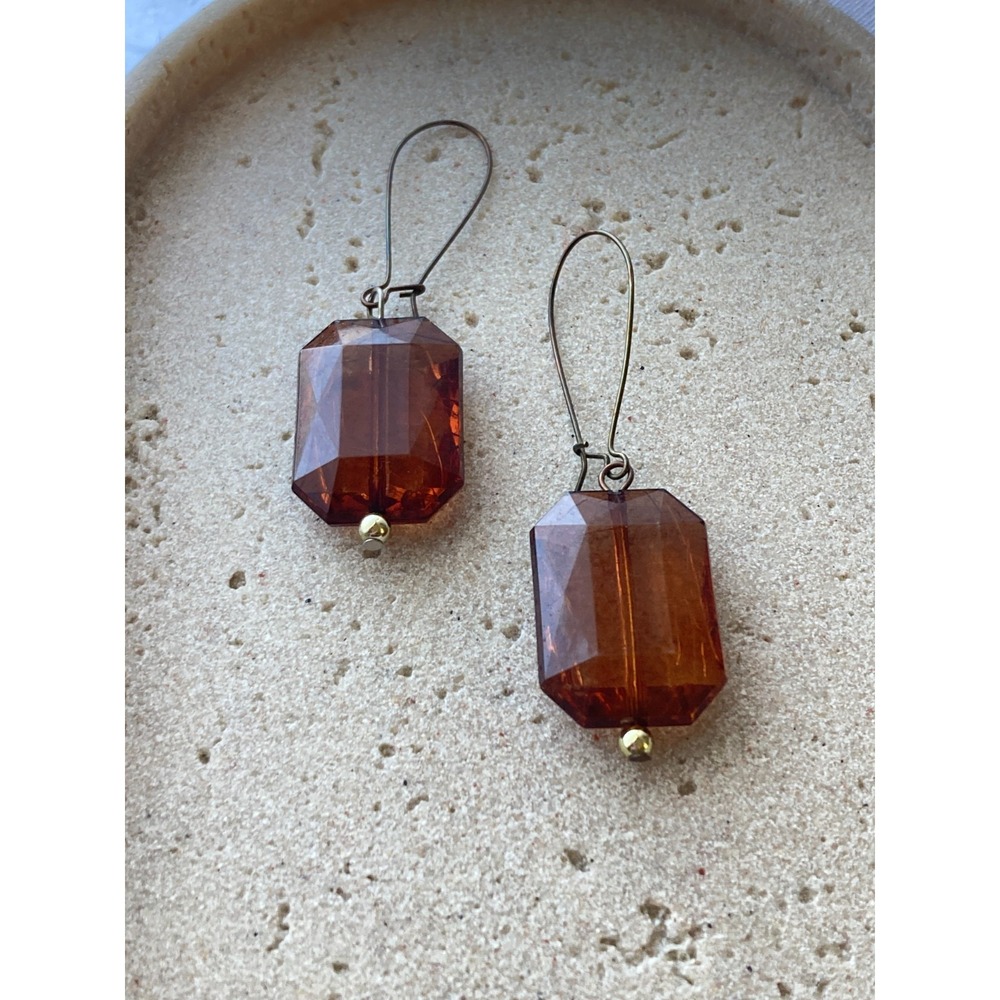 Romantic Dangle Earrings Faceted Octagon Bead Long Kidney Wire Crackled Drop